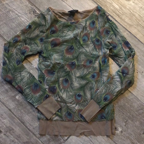 The Limited Tops - Mesh shirt with peacock feather pattern